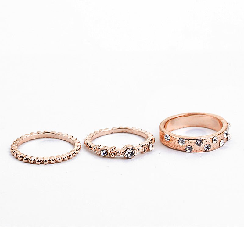 European And American Jewelry Rose Gold Stackable Diamonds Set Of Five Sets Of Rings BohemiaJ