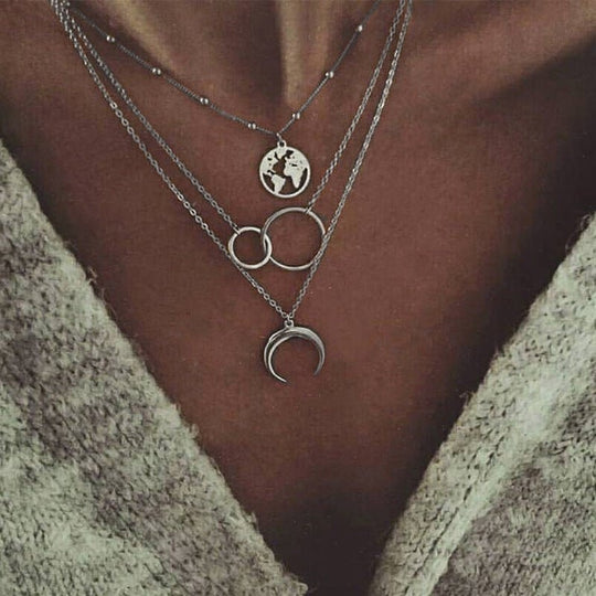 Multilayer Boho Moon Map Necklace