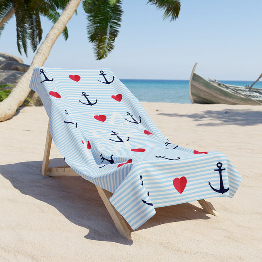 Hearts and Anchors Beach Towel