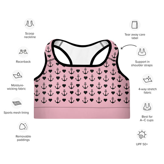 Hearts & Anchors Padded Sports Bra Pink