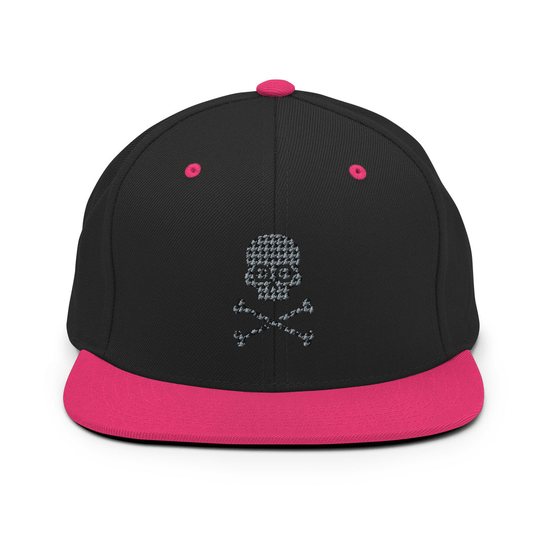 Houndstooth Skull Pink Black Snapback Hat