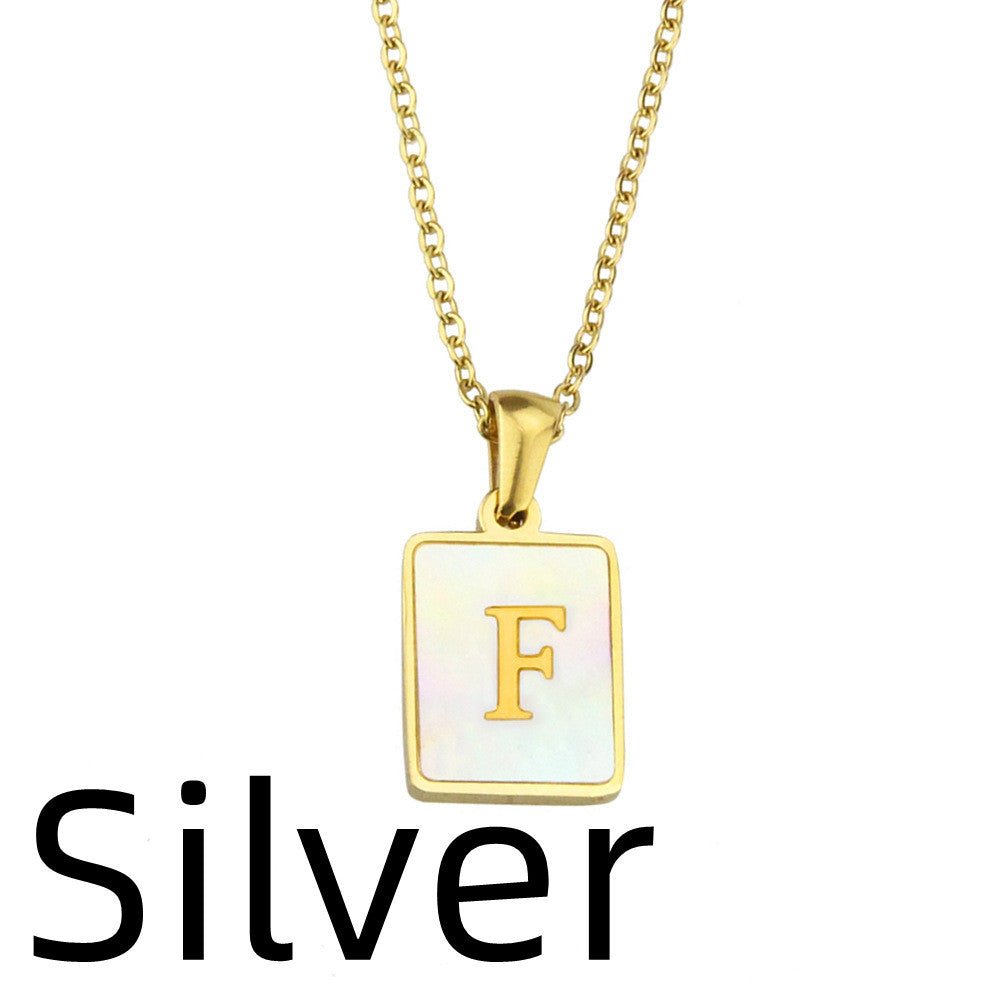 Amazon Popular Stainless Steel Square Shell 26 Letter Necklace Simple Fashion English Titanium Steel Pendant Necklace