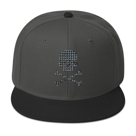 Houndstooth Skull Grey Black Snapback Hat