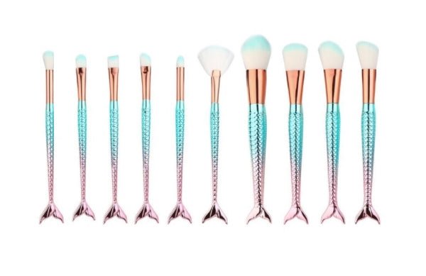 Mermaid Ombre Makeup Brush Set in Turquoise and Pink