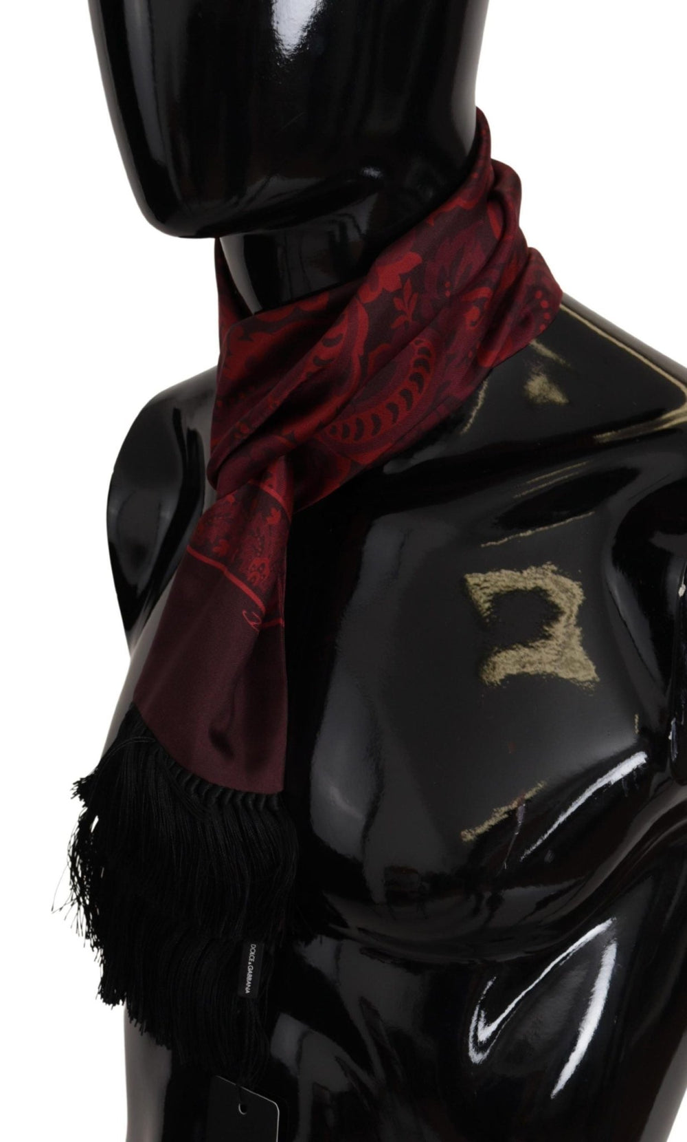 Dolce & Gabbana Red Silk Paisley-Embossed Neck Warmer Scarf