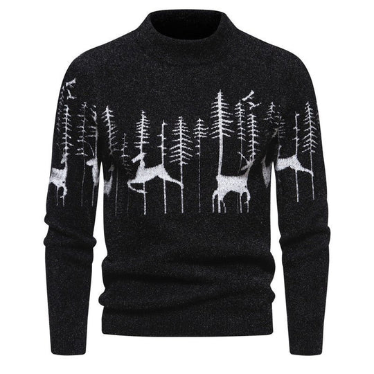 Christmas Sweater Men's Warm Deer Printed Round Neck Sweater
