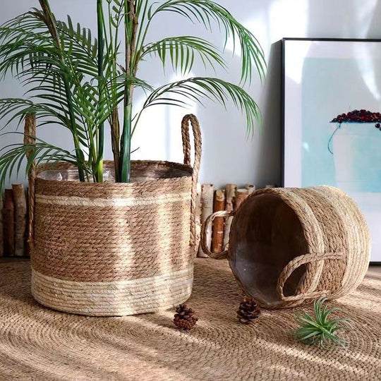 Wicker Planter Basket Natural Flower Pot Home Decor Garden Bamboo Seagrass Sunderies Storage Baskets Toy Holders