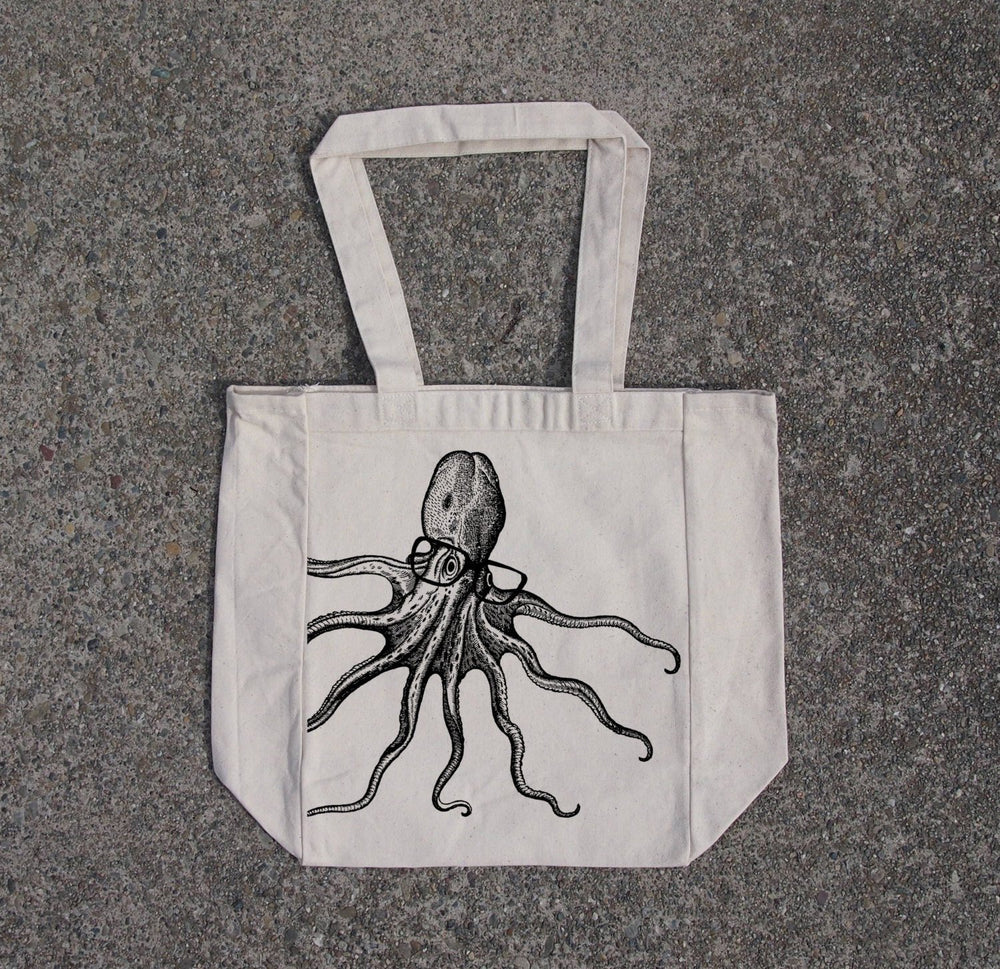 Smart Octopus cotton canvas natural tote bag