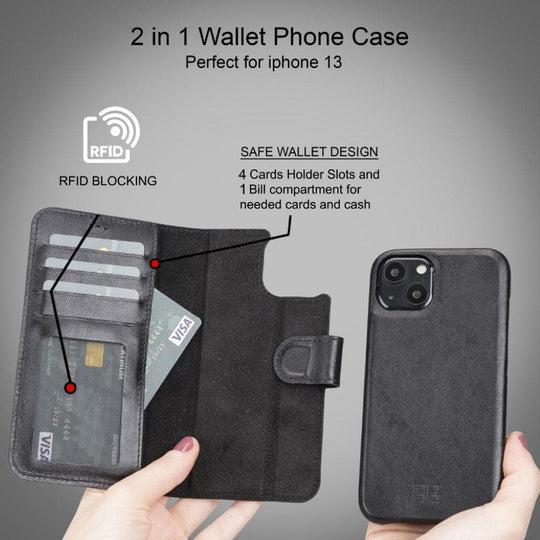 Full Leather Coating Detachable Wallet Case for Apple iPhone 13 Series
