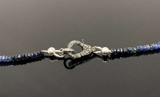 17.5” Genuine Shaded Blue Sapphire Necklace with Pave Diamond Clasp,
