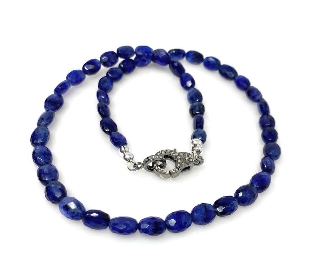 17” Genuine Blue Sapphire Necklace with Pave Diamond Clasp