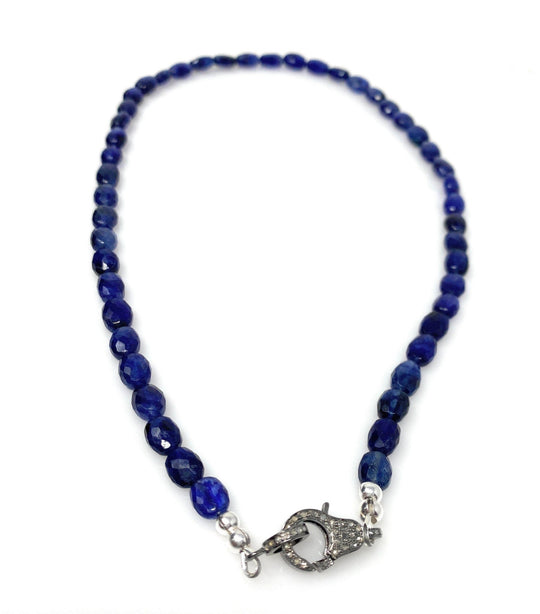 17” Genuine Blue Sapphire Necklace with Pave Diamond Clasp