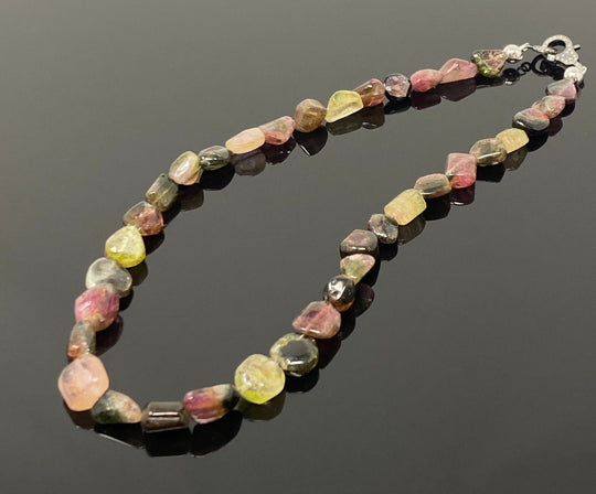 17.25” Natural Tourmaline Necklace with Pave Diamond Clasp, Bi Color
