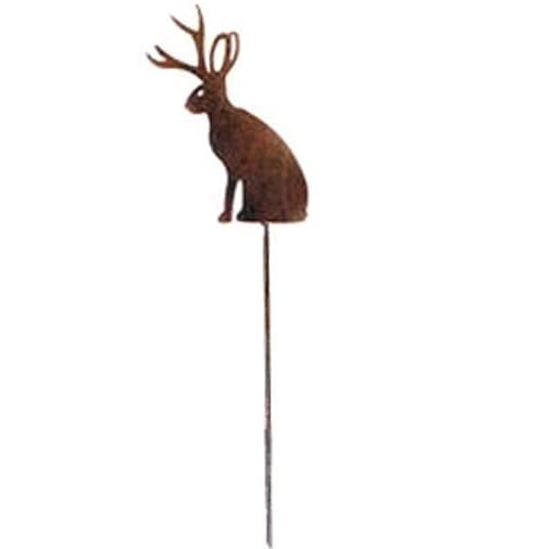 Wrought Iron Jackalope Rusted Garden Stake 35 Inches