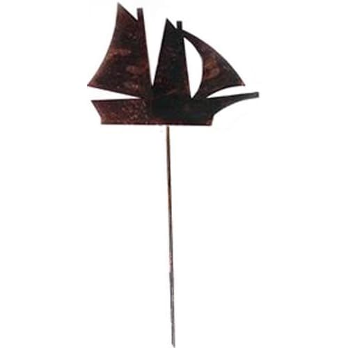 Wrought Iron Fishing Sail Boat Rusted Garden Stake 35 Inches